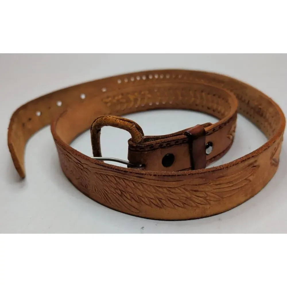Eagle Embossed Braided Genuine Full Leather Hand Tooled Western 42Belt 47